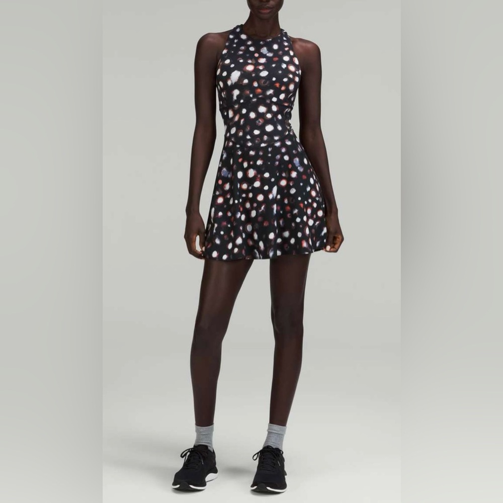 NWT Lululemon Court Crush Dress Haze Dot Orange Multi Tennis Workout Wear Sz 8
